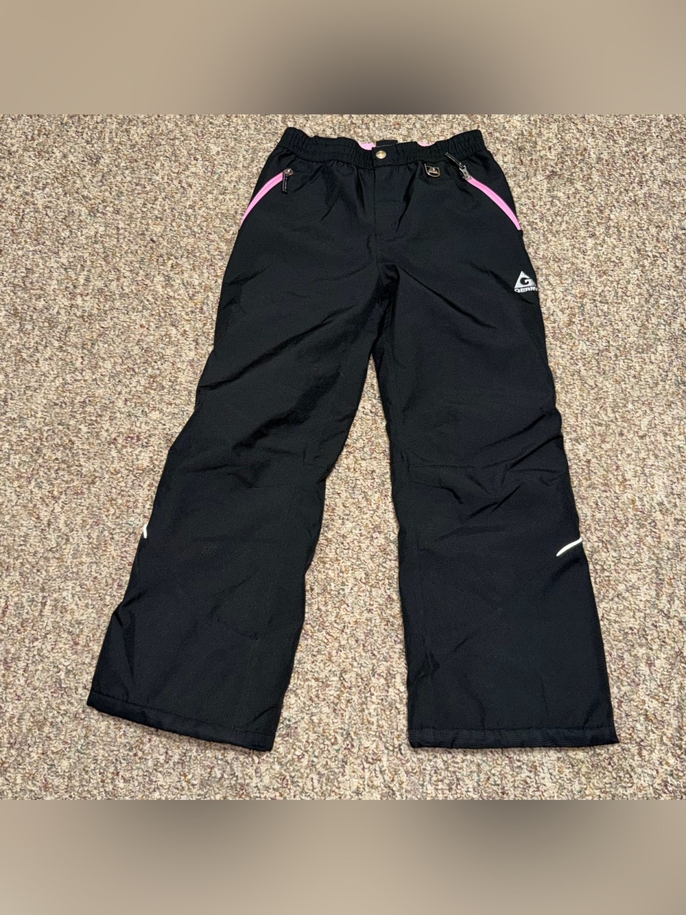 Girls juniors size large 14/16 Black Snow Pants with Pink Trim snowboard ski